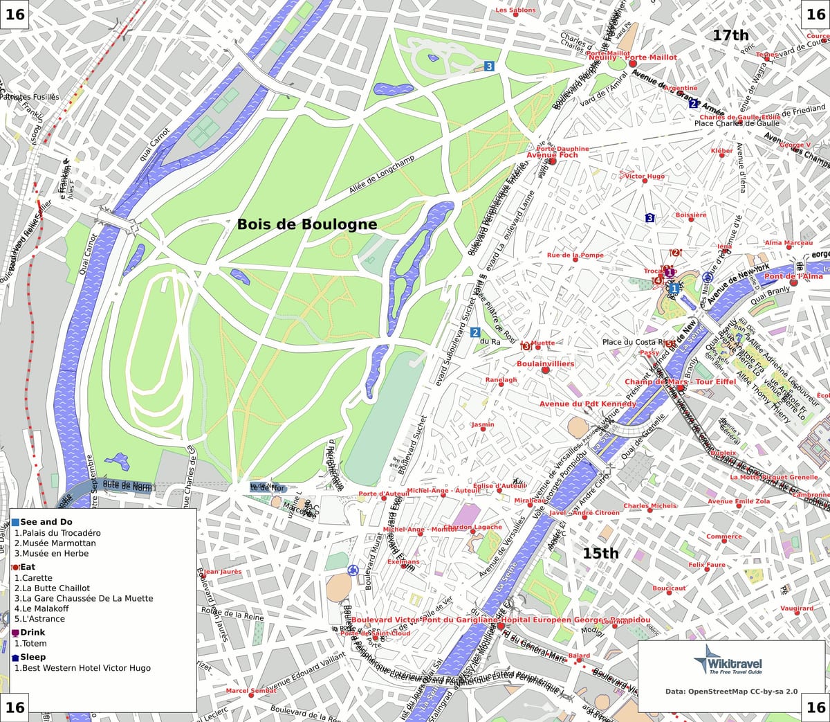 Mapa 16. arrondissement Paříže