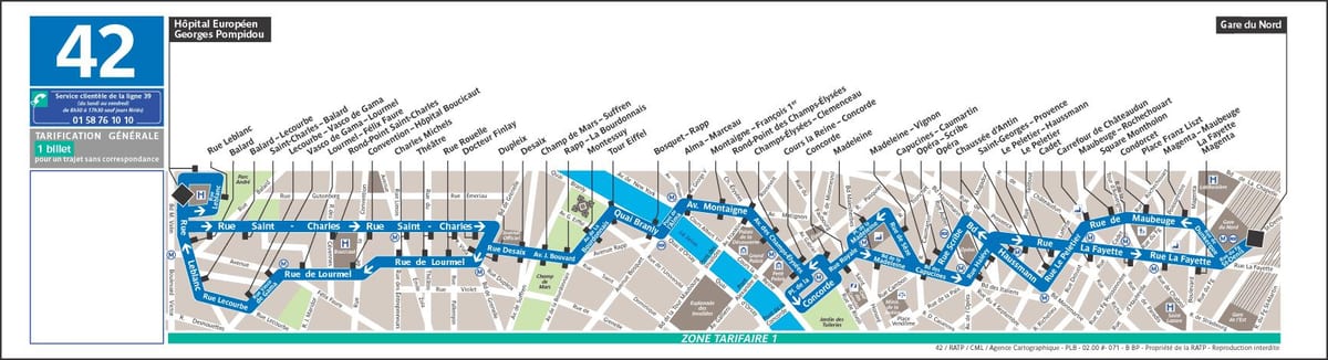Mapa autobusové 42 Paříže