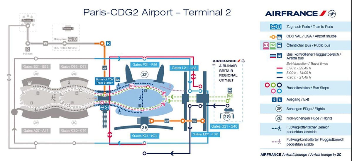 charles de gaulle, terminál 2 mapa