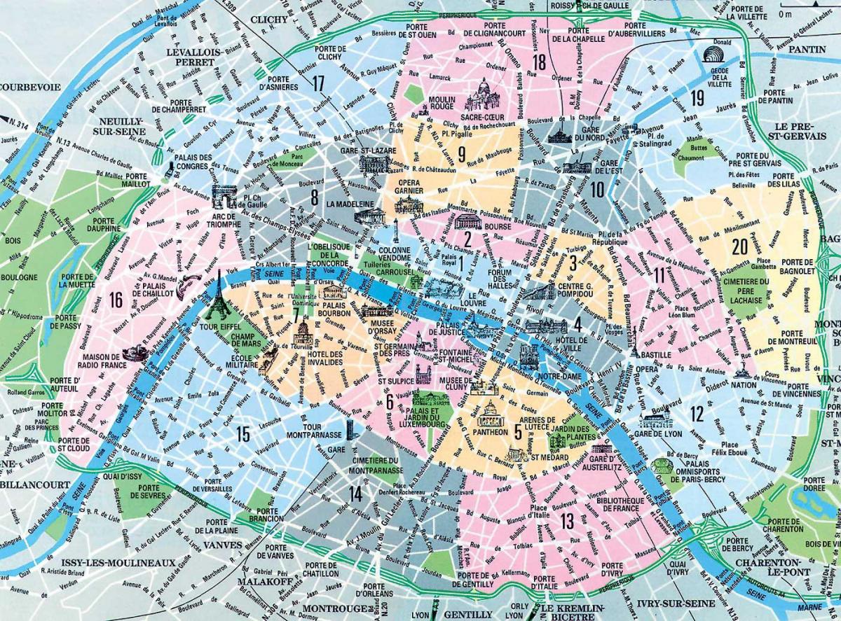 mapa Paříže čtvrtí a památek