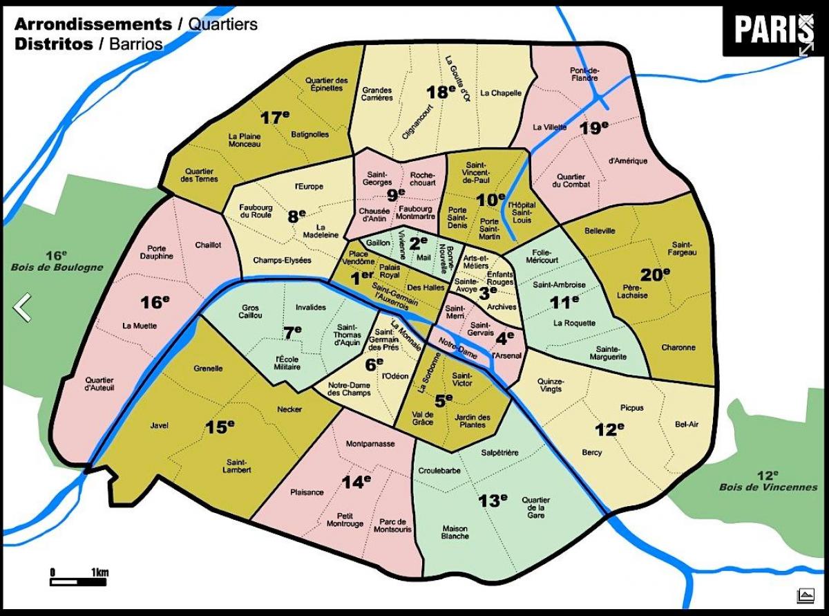 Mapa Paříže s přestupní plochy