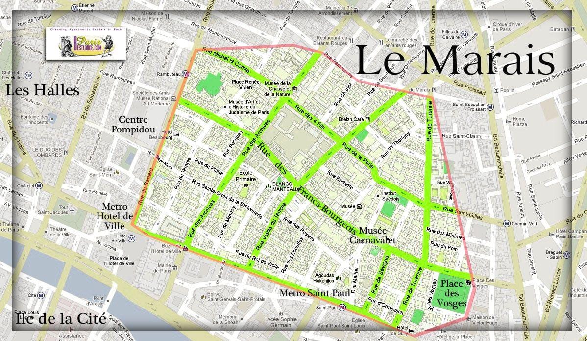 mapa Paříže marais