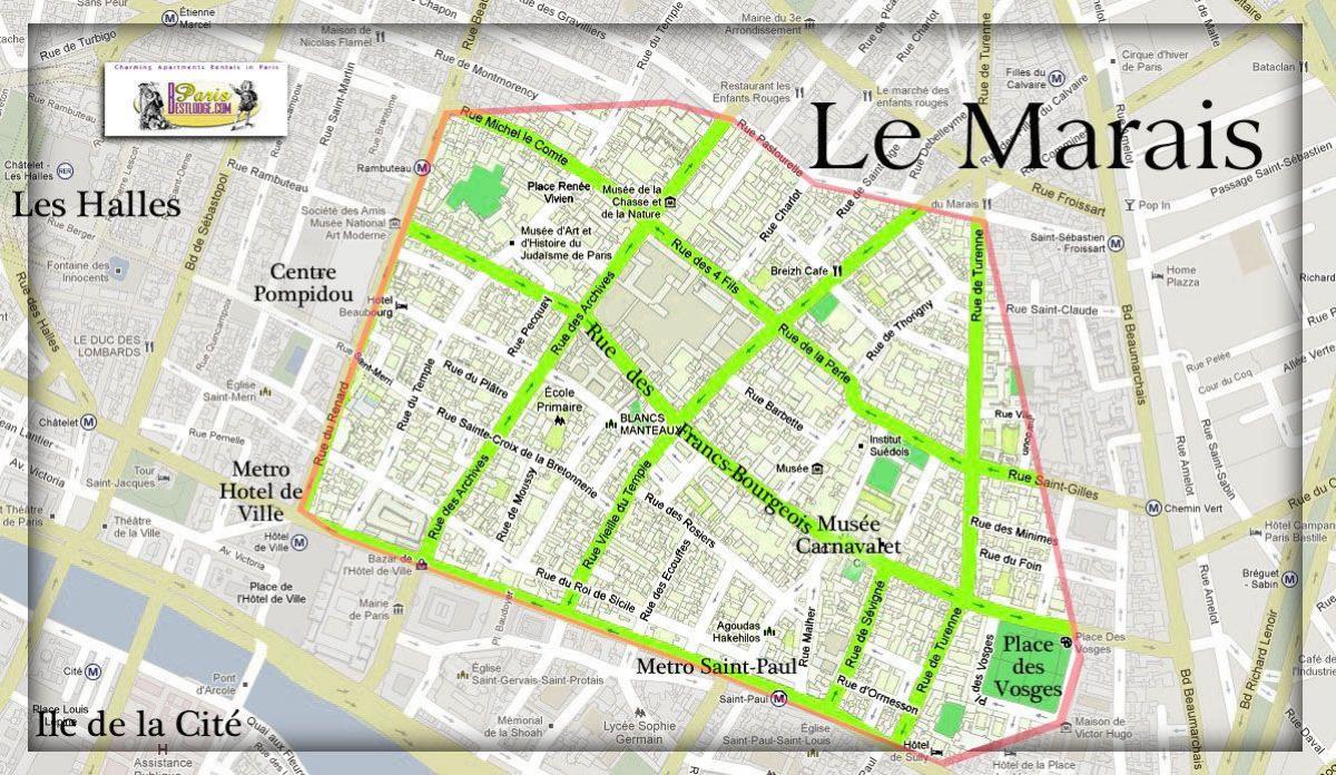 mapa Paříže marais