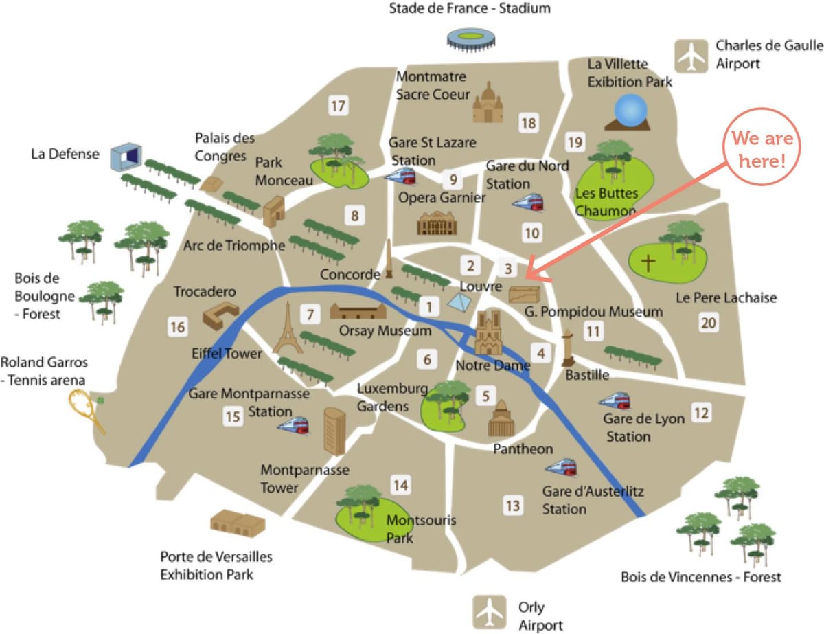 Paříž místa zájmu na mapě