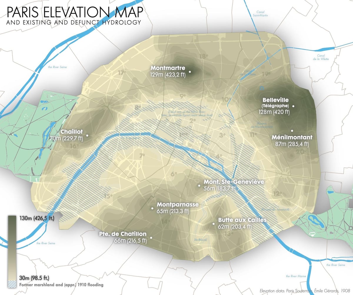 Mapa Paříže nadmořská výška