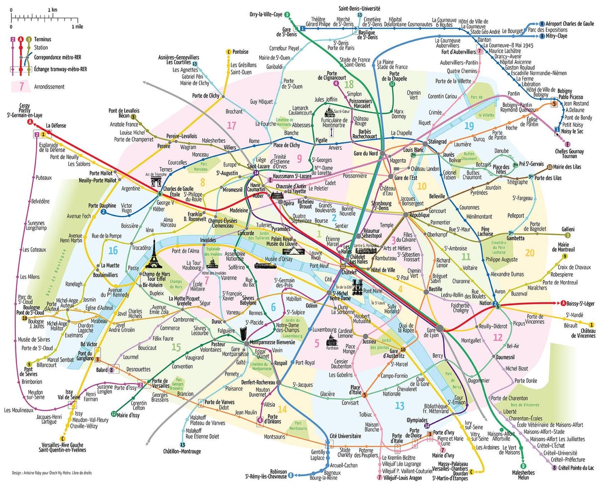 mapa věcí k vidění v Paříži