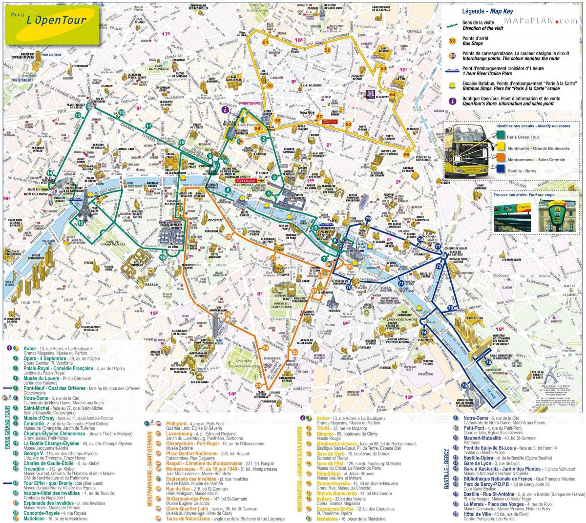 otevřený autobus Paříž mapa