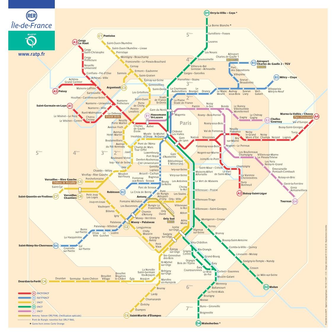 Mapa Paříže cestovní zóny
