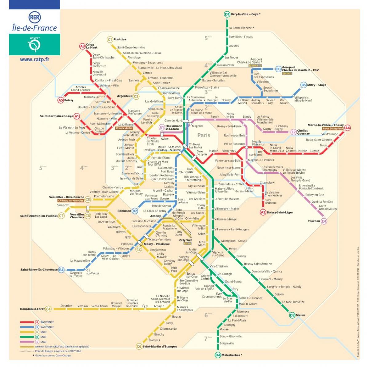 Mapa Paříže cestovní zóny 