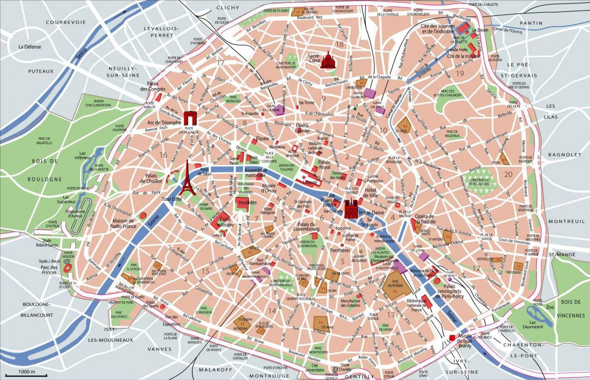 Paříž turistických atrakcí mapě