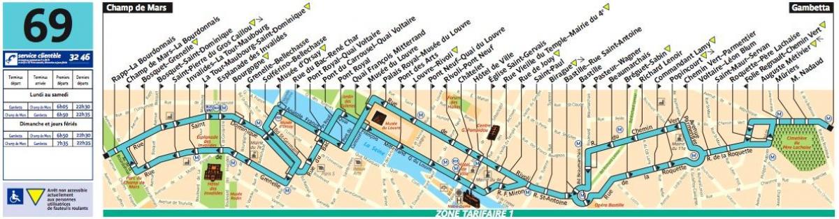 Paříž autobusem 69 mapě