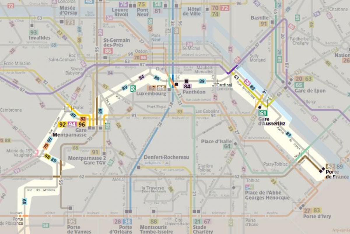 Mapa Paříže autobusem 92 trasu