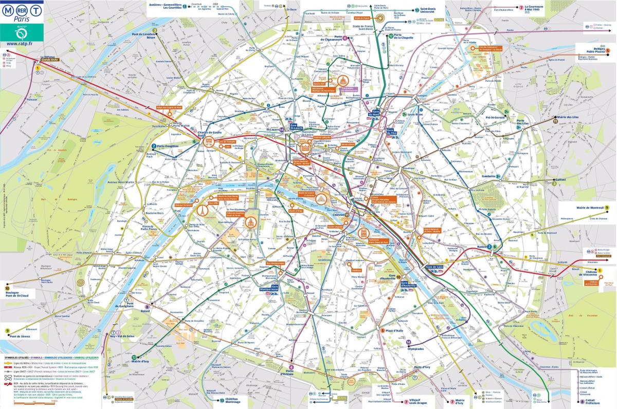 Paříž veřejné dopravy mapu