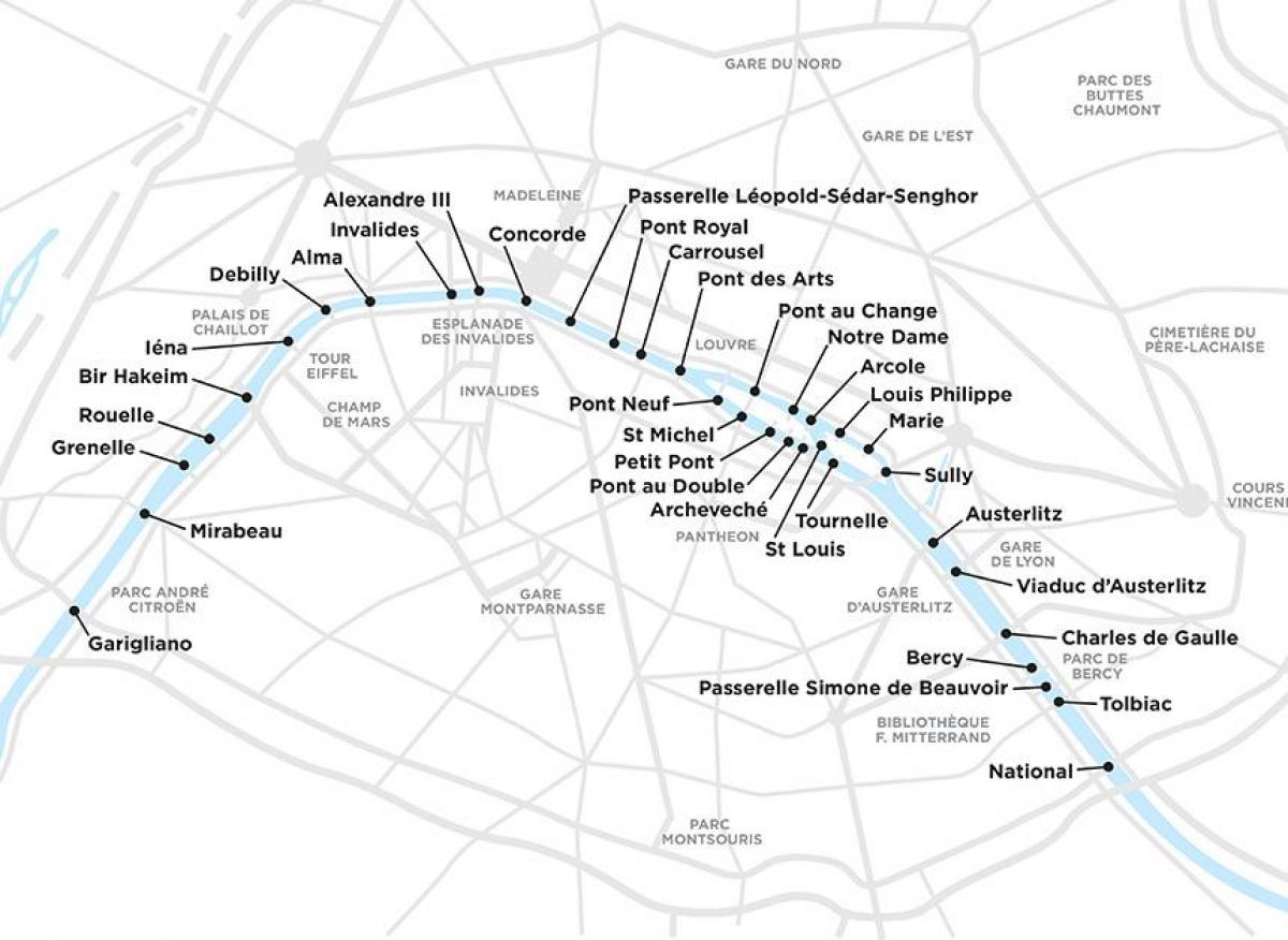 Mapa Paříže mosty
