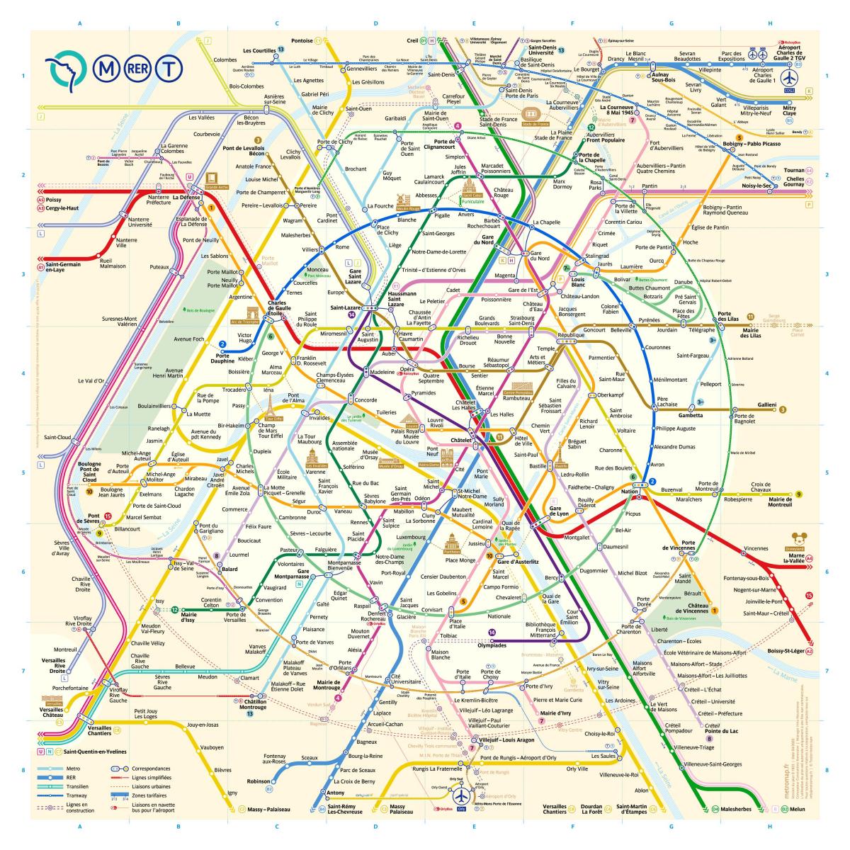 vlak mapa Paříže, Francie