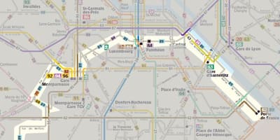 Mapa Paříže autobusem 92 trasu