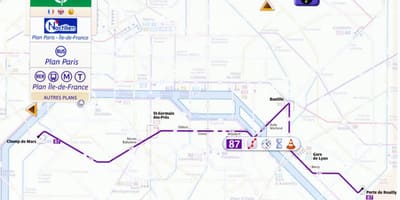 Mapa Paříže autobusové trasy 87 